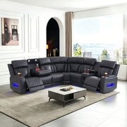 Dark Gray Faux Leather 5-Seater Power Reclining Sectional Sofa