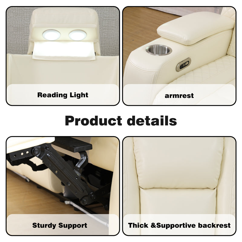 Off-white Breathing Leather 3-Piece Living Room Recliner Sofa set（Pick up）