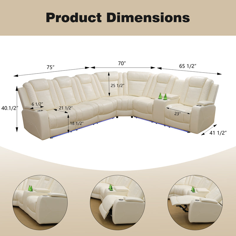 Off-white Breathing Leather 3-Piece Living Room Recliner Sofa set（Pick up）