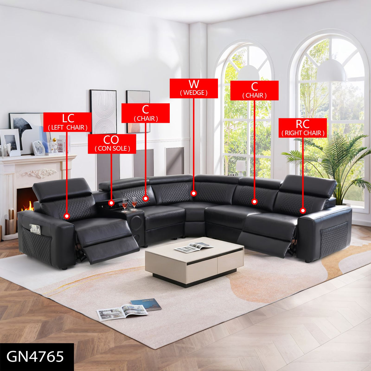 Black Breathable Semi-PU Leather 6-Piece Power Reclining Sofa Set - product image 4
