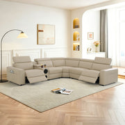 Khaki Breathable Semi-PU Leather Power Reclining 6-Piece Sofa Set