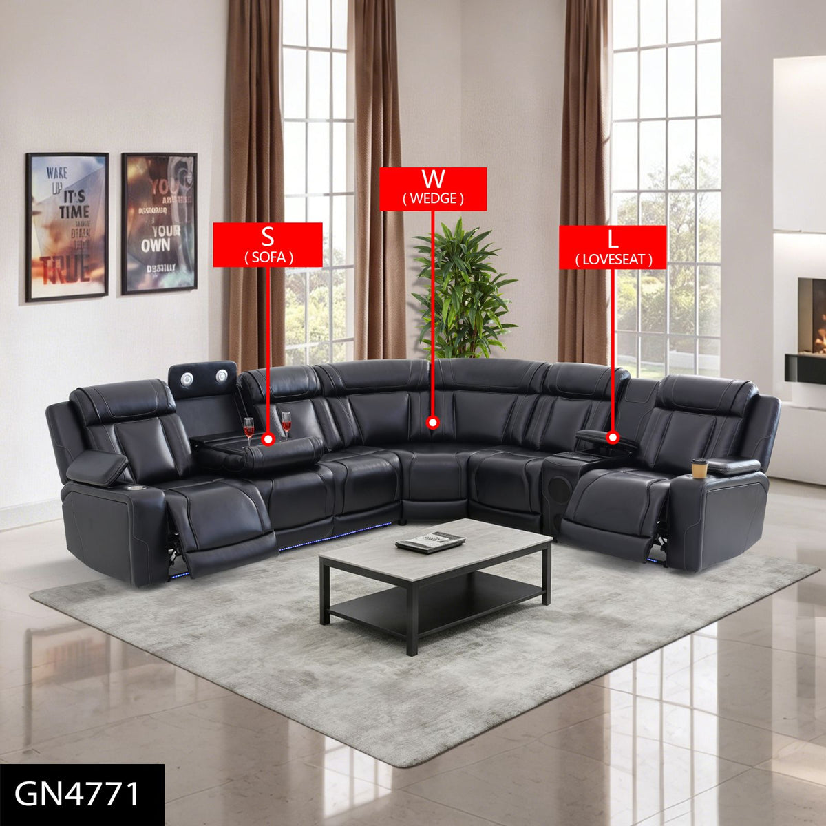 Black Breathable Semi-PU Leather 3-Piece Power Reclining Sofa Set - product image 5