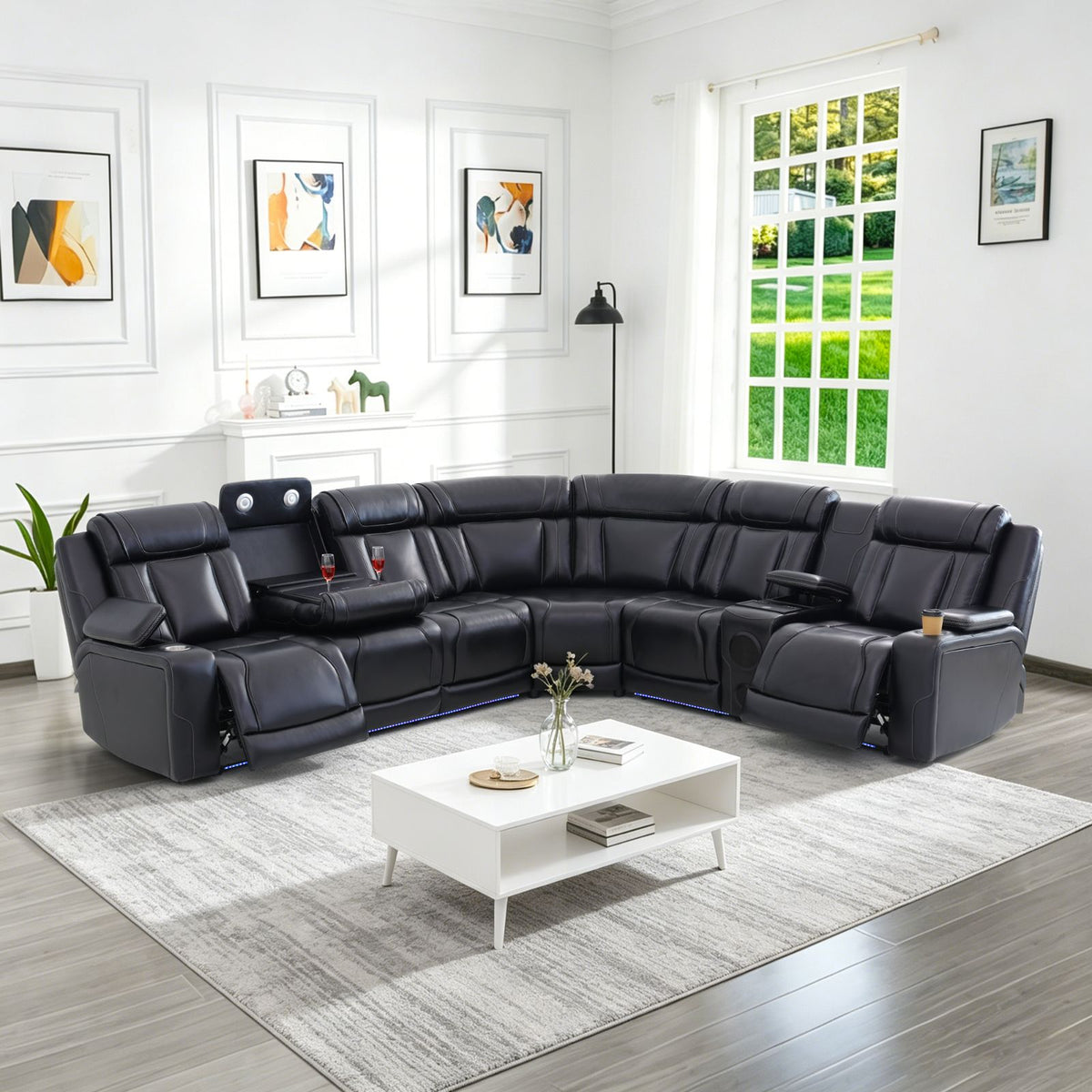 Black Breathable Semi-PU Leather 3-Piece Power Reclining Sofa Set