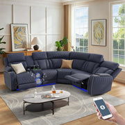Bluish Gray Sandy Leather 3-Piece Power Reclining Sofa Set