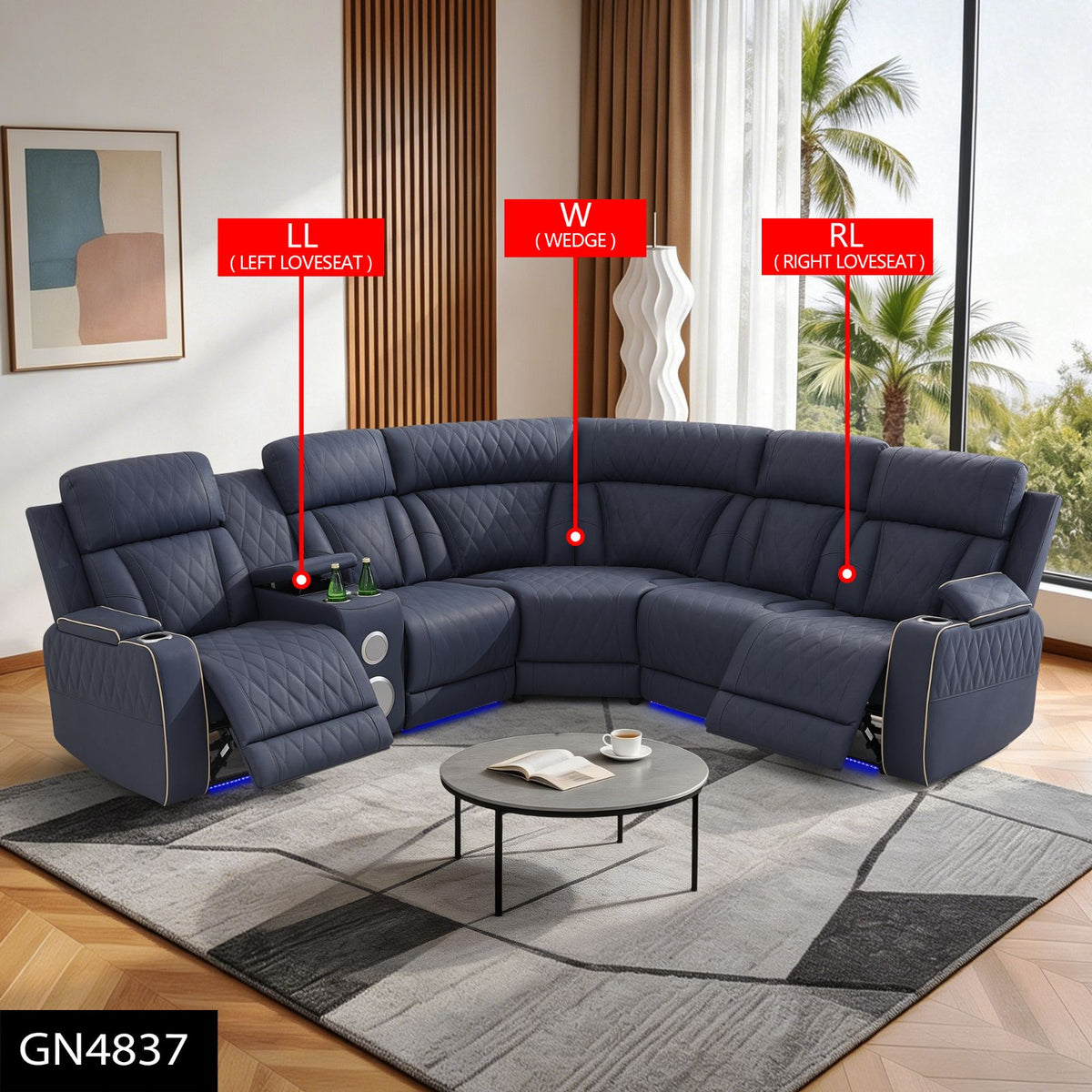 Bluish Gray Sandy Leather 3-Piece Power Reclining Sofa Set - product image 6