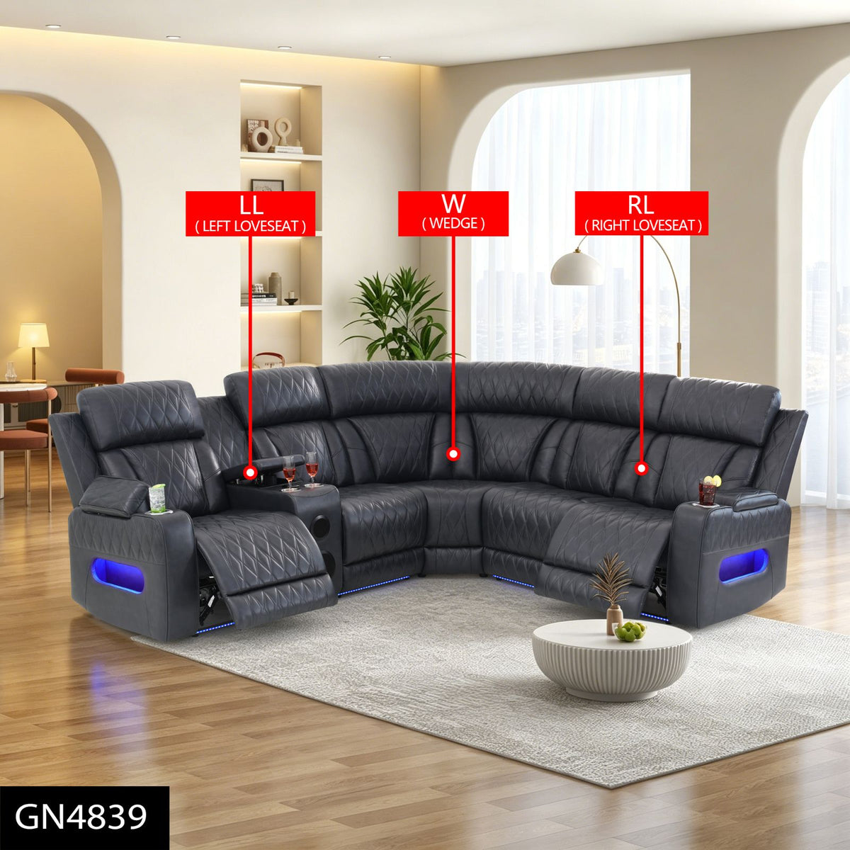 Blackish Gray Leather & PVC 3-Piece Power Reclining Sofa Set - product image 5