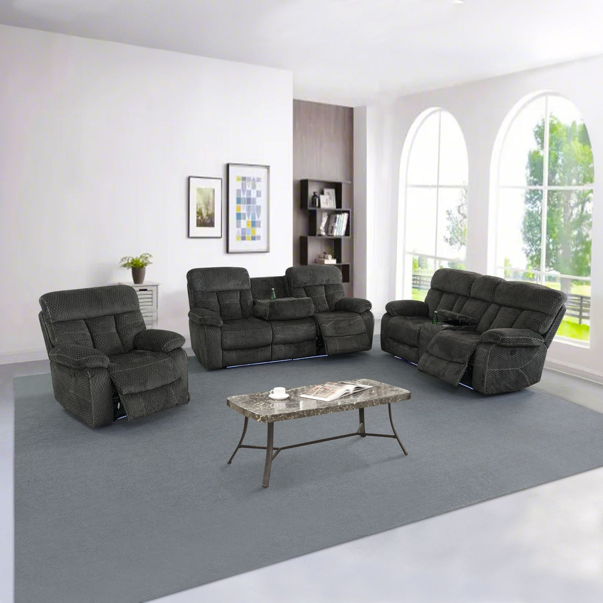 Gray Cashmere Fleece Power Reclining 3-Piece Sofa Set