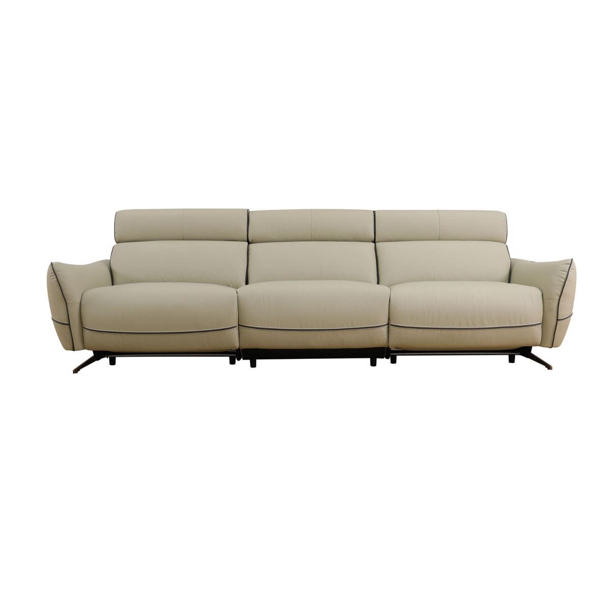 Aainehome Beige Top Grain Leather and PVC 3-Piece Living Room Recliner Sofa Set