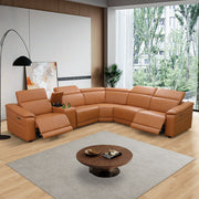 Orange Yellow Top Breathing Leather 6-Piece Power Reclining Sofa Set