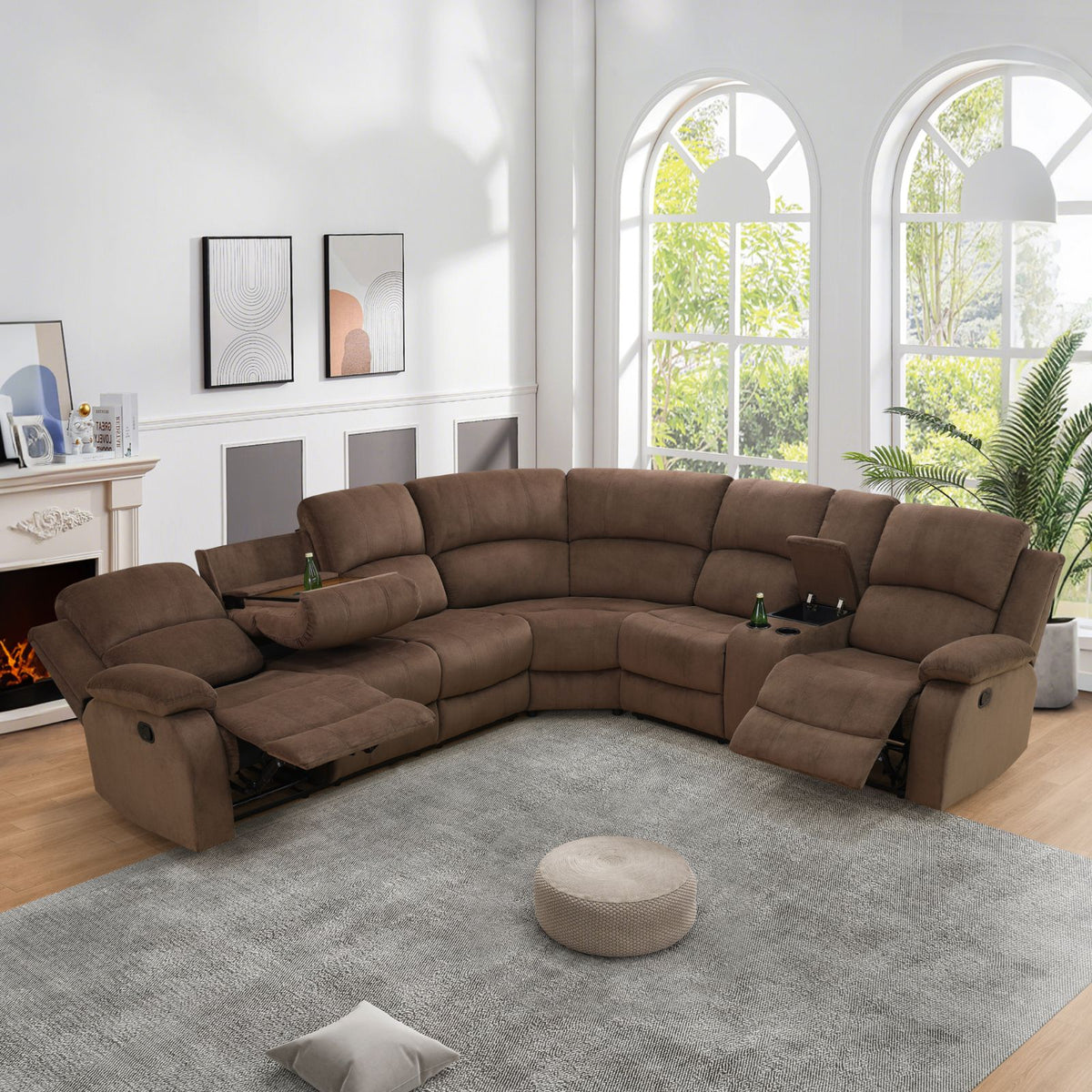 Brown Pineapple Fabric 3-Piece Reclining Sofa Set