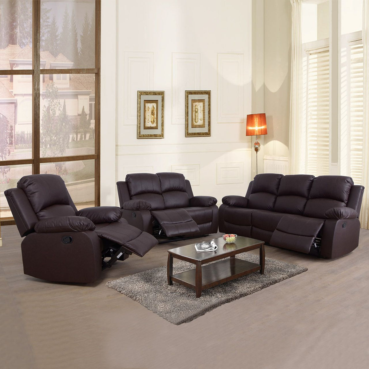 Bonded Leather 3-Piece Manual Reclining Sofa Set