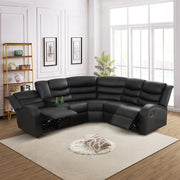Black Semi-PU Breathable Leather Reclining 3-Piece Sofa Set