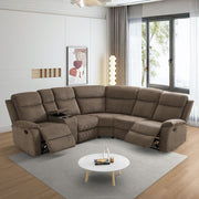Brown Stripe Fabric 3-Piece Reclining Sofa Set