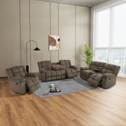 Brown Stripe Fabric Reclining 3-Piece Sofa Set