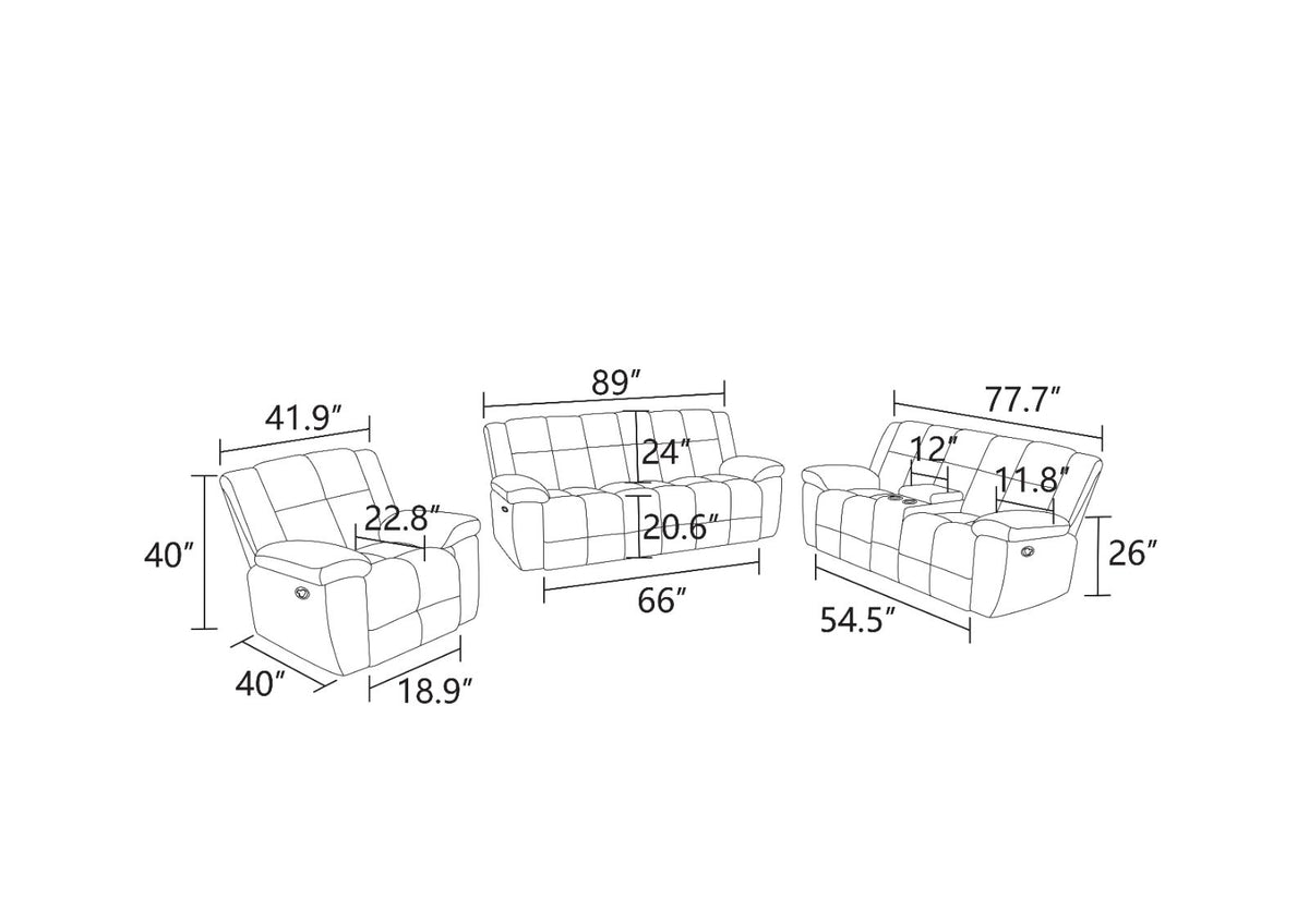 Dark Gray Stripe Fabric Reclining 3-Piece Sofa Set - product image 5
