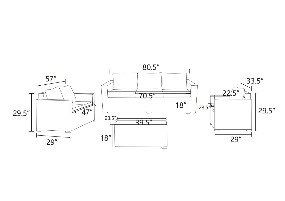 White and Gray Polyethylene and Iron 5-Piece Outdoor Sofa Set - product image 7