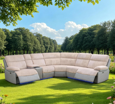 Off-White & Gray Stripe Fabric And Technical Fabric 3-Piece Multifunctional Sofa Set