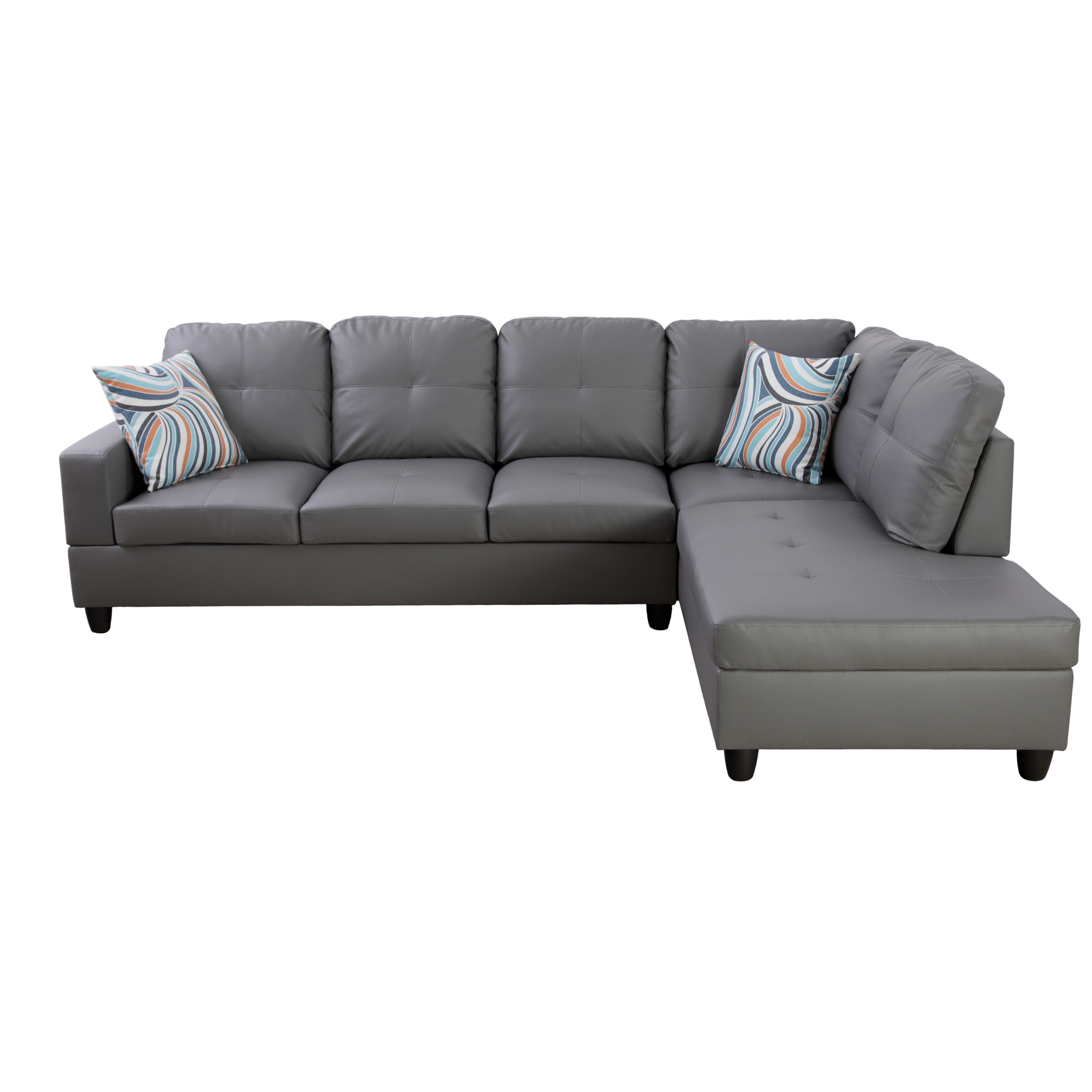 Ainehome Dark Grey Synthetic L-Shaped Living Room Sectional Sofa Set