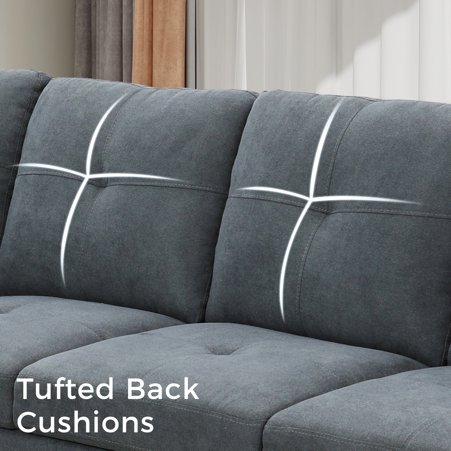 Ainehome Dark Grey Flannel L-Shaped Living Room Sectional Sofa Set