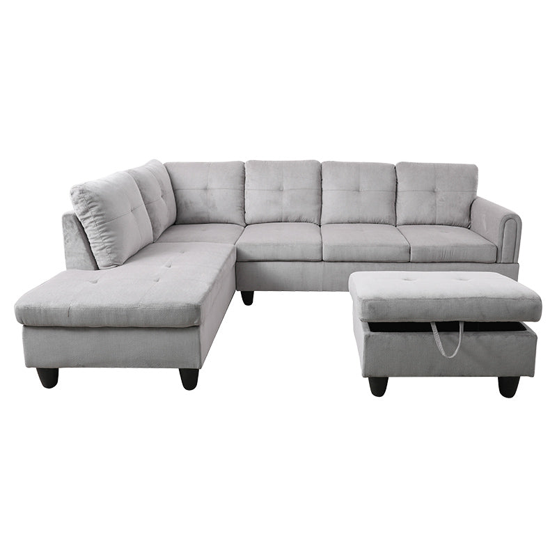 Ainehome Off-White Corduroy L-Shaped Living Room Sectional Sofa Set