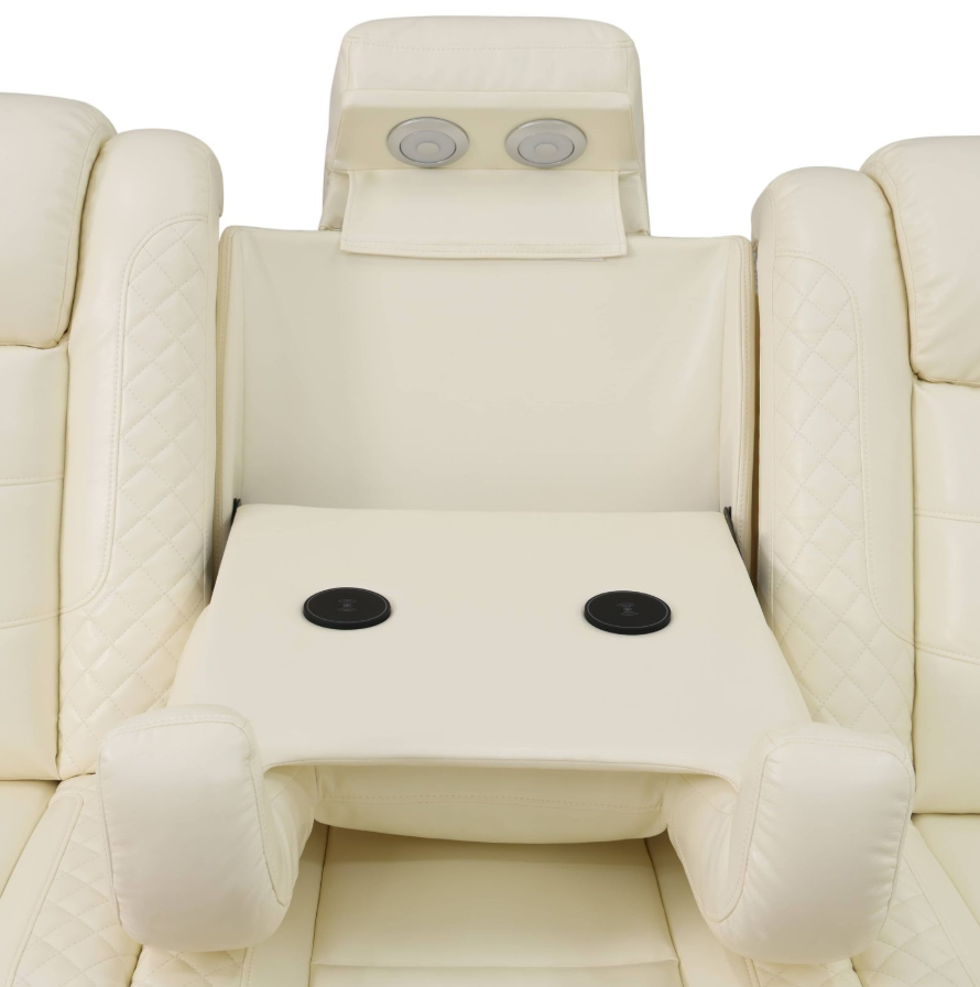 Off-white Breathing Leather 3-Piece Living Room Recliner Sofa set（Pick up）