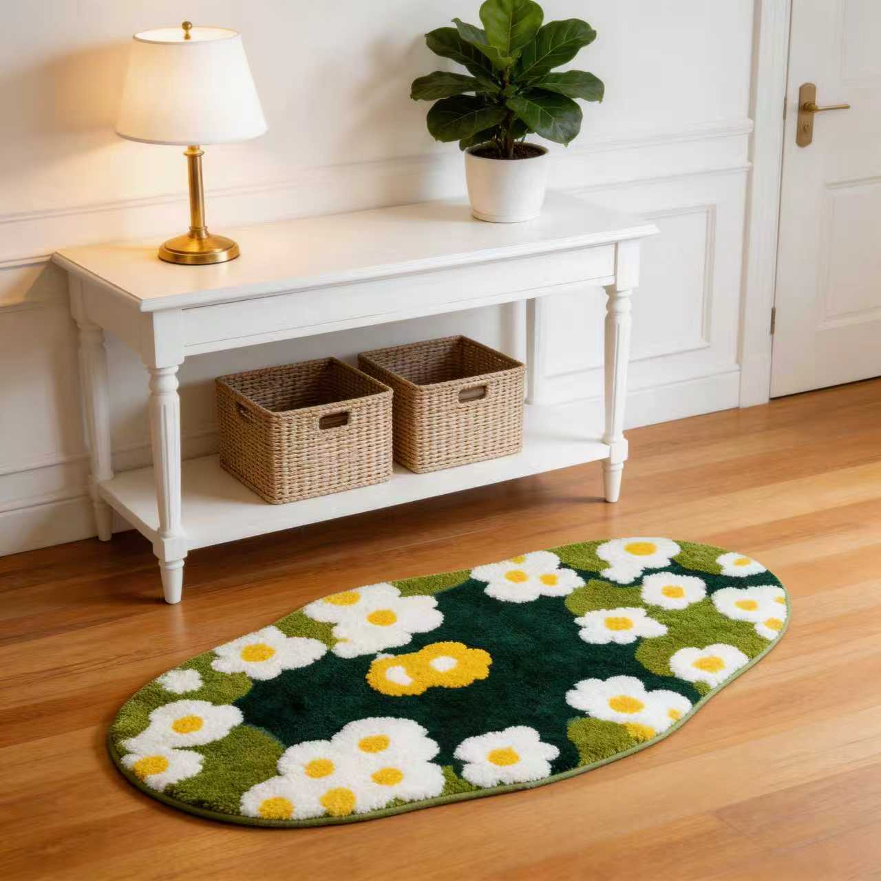 Green moss and fresh floral flocked rug for living room, coffee table, bedroom, bedside rug, thickened non-slip floor mat/foot mat.