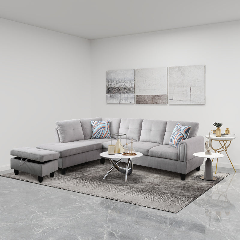 Ainehome Off-White Corduroy L-Shaped Living Room Sectional Sofa Set