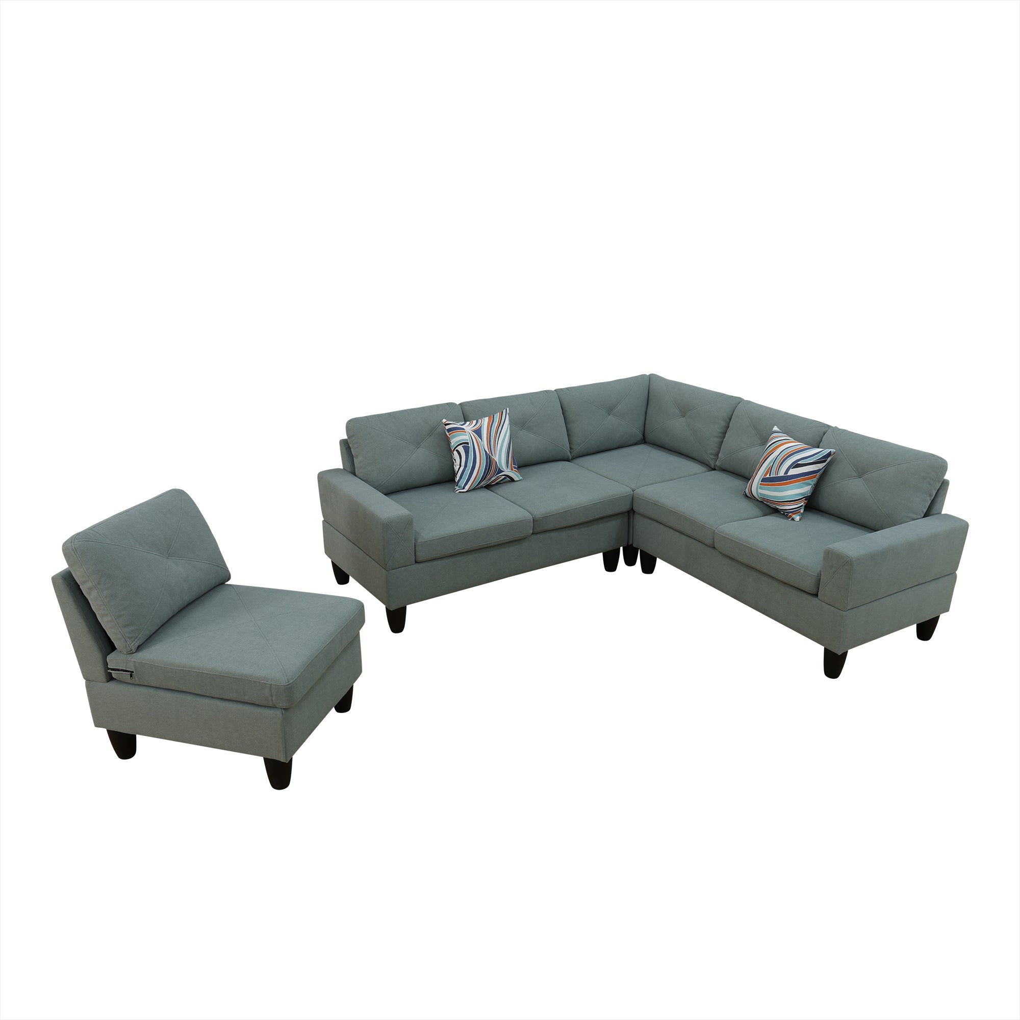 Ainehome Dendrobium Green Calico 4-Piece Living Room Sofa Set