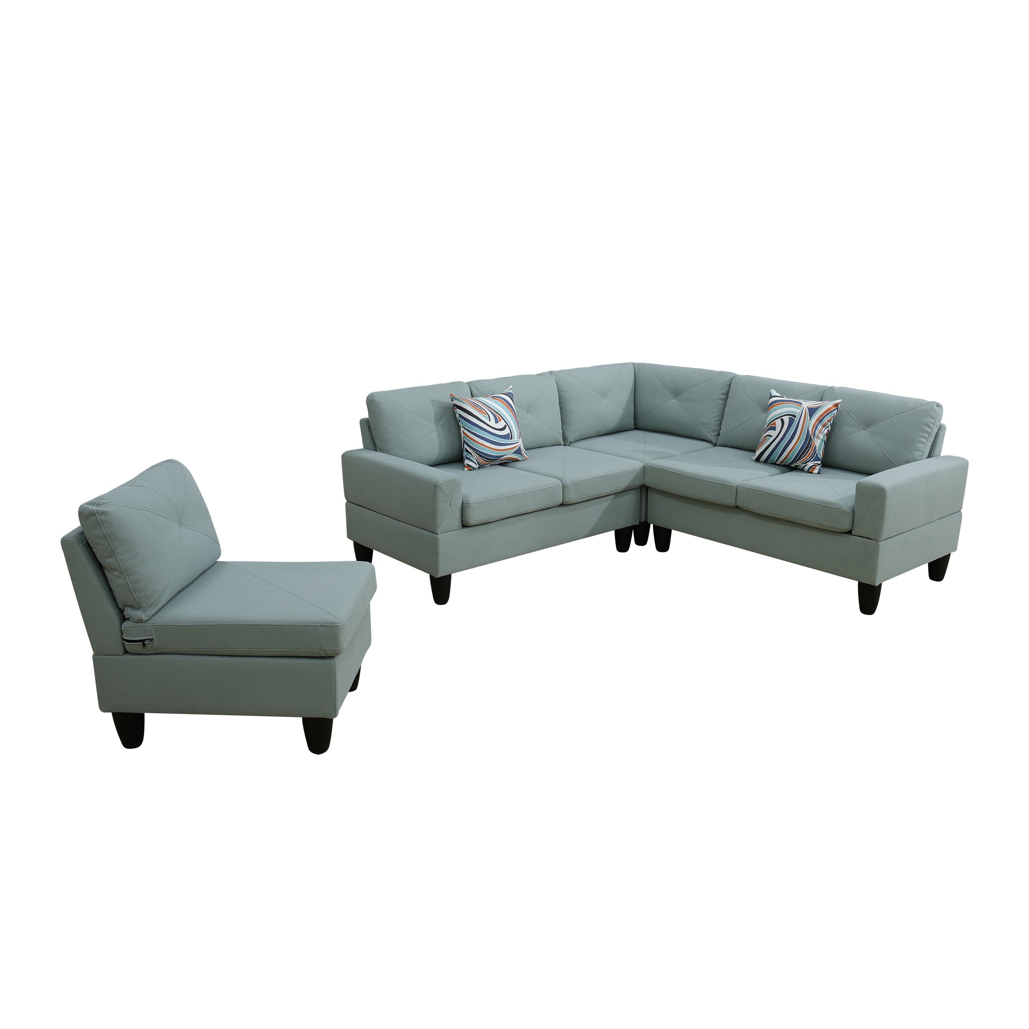 Ainehome Pale Green Massa Flannel 4-Piece Couch Living Room Sofa Set