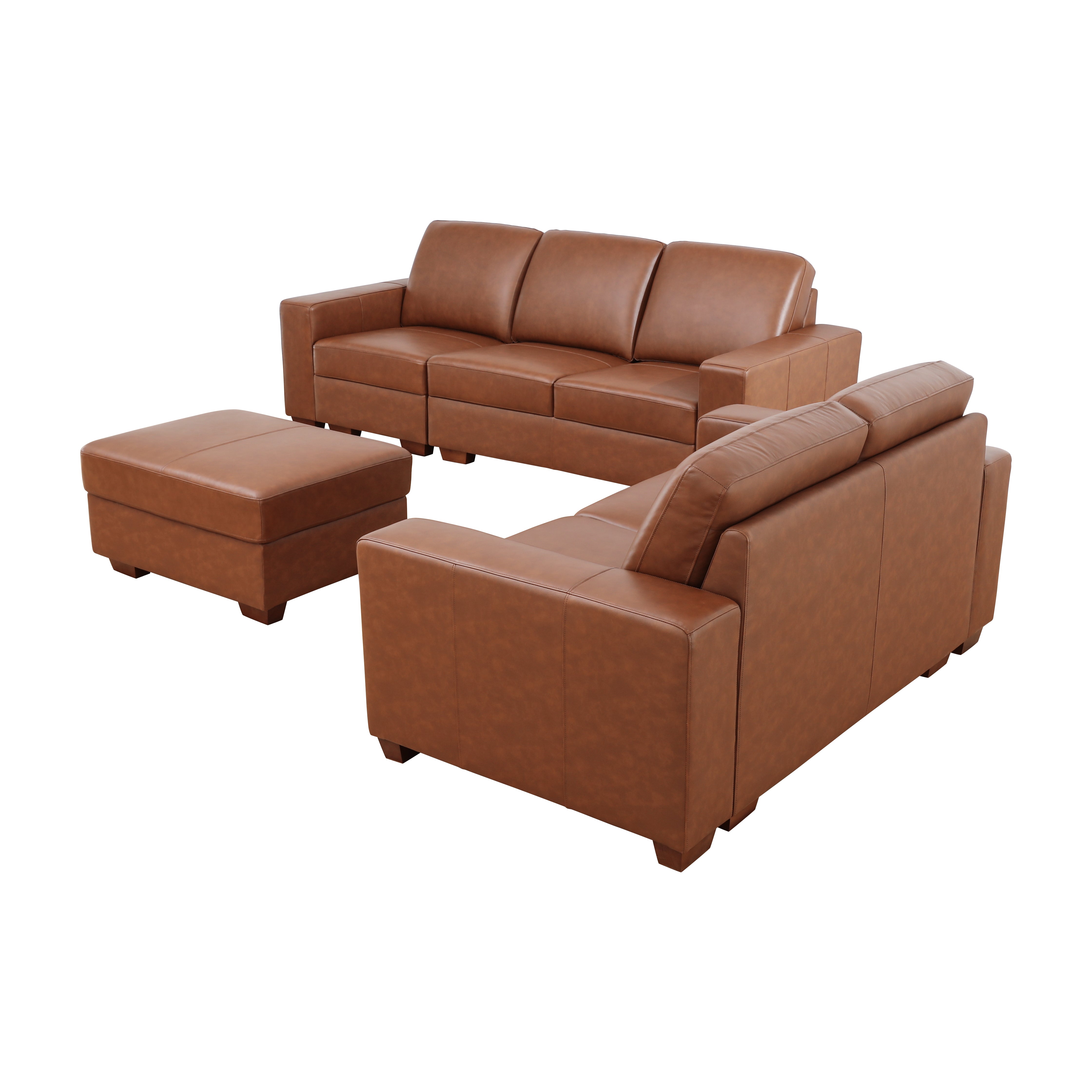Conjunto de sofá y silla 3+2 en piel de vaca marrón de Ainehome 