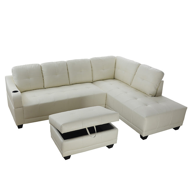 White Synthetic Leather 3-Piece L-Shaped Sectional Sofa Set - product image